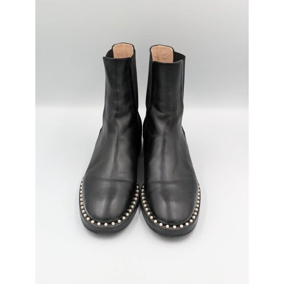Pre-owned Stuart Weitzman Cline Pearly Studded Leather Chelsea Booties Black EU4 - Picture 3 of 11